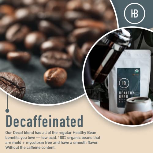 Healthy Bean Organic Decaf Coffee - Water-Processed Ground Coffee Medium Roast - Low Acid for Sensitive Stomachs, Clean and Healthy - USDA Organic and Mold-Free - Decaffeinated, 11oz