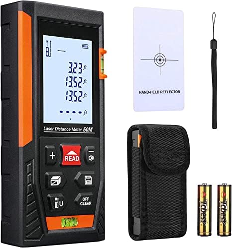 Laser Measure Mute Distance with 2 Bubble Levels, Measure Distance, Area and Volume HD50