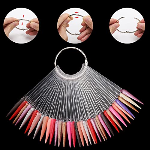 300 Pcs Nail Swatch Sticks with Ring, Stiletto Nail Polish Color Sample Sticks Display
