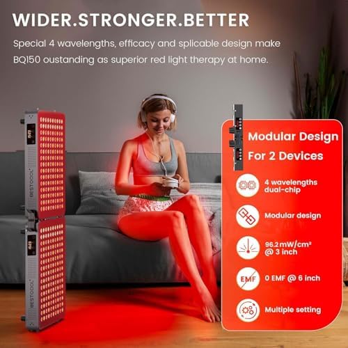 Bestqool Red Light Therapy Device, 4 Wavelengths Full Body Near Infrared Light Therapy, Elite Grade Dual Chip 150 LEDs, High Power Output Red Light Panel for Anti-Aging, Pain Relief. 250W.