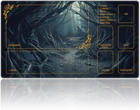 for MTG Playmat with Zones 24 x 14 inches for TCG Playmats Non-Slip Rubber Base Commander Play Mat for Magic The Gathering Playmat Iorcana Trading Card Game, Strange Mysterious Dark Forest