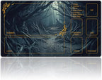 for MTG Playmat with Zones 24 x 14 inches for TCG Playmats Non-Slip Rubber Base Commander Play Mat for Magic The Gathering Playmat Iorcana Trading Card Game, Strange Mysterious Dark Forest