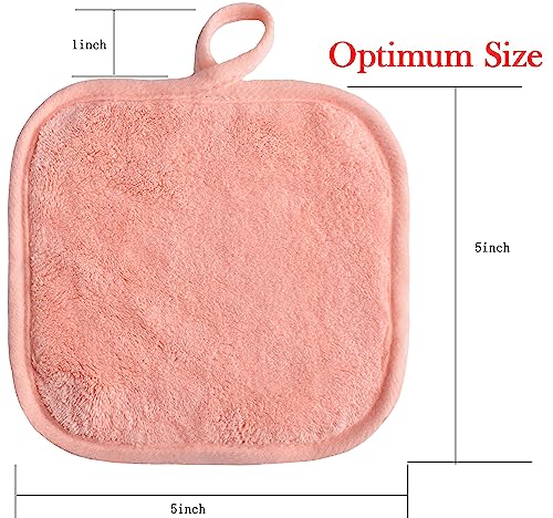 Makeup Remover Cloths for Face, Eye, Lips - Reusable Makeup Remover Pads Soft Microfiber Facial Cleansing Cloths 5 x 5 inch 12 Pack (Coral)