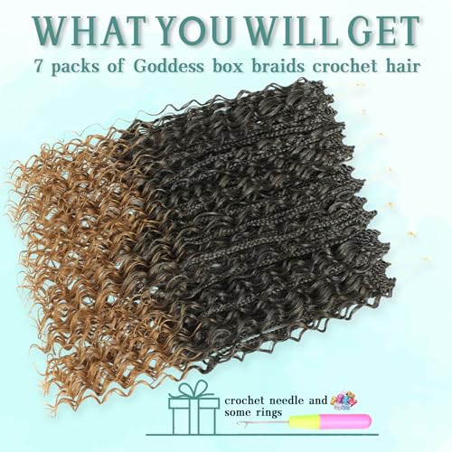 LIYATE 7 Packs Crochet Box Braids 24 Inch Boho Crochet Hair for Black Women Bohomian Crochet Braids Synthetic Pre Looped Goddess Box Braids Crochet Braiding Hair with Curly Ends, 1B/27