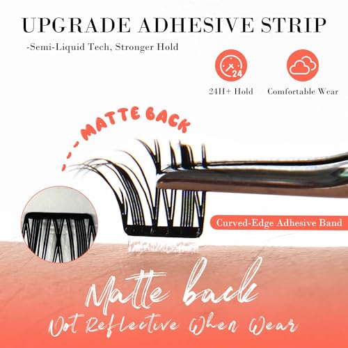 GAQQI Self Adhesive Eyelashes Lash Clusters, Press on Lashes 10-13mm Natural Manga Cluster Lashes, Reusable No Glue Lashes C Curl, NEW-TECH Thin Flakes Pre Glued Eyelashes Clusters (PG01)
