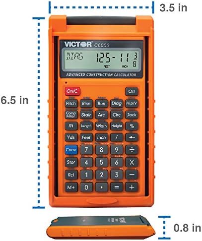 Victor C6000 Advanced Construction Calculator with Protective Case Displays in Fractional or Dimensional Forms Perfect for Carpenters, Renovators,Builders, Contractors, Estimators