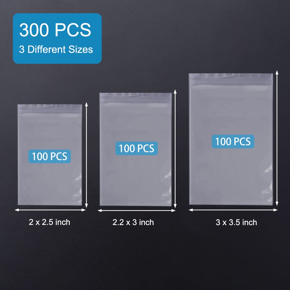 Small Plastic Bags, 300 PCS Mini Baggies, 3 Assorted Sizes