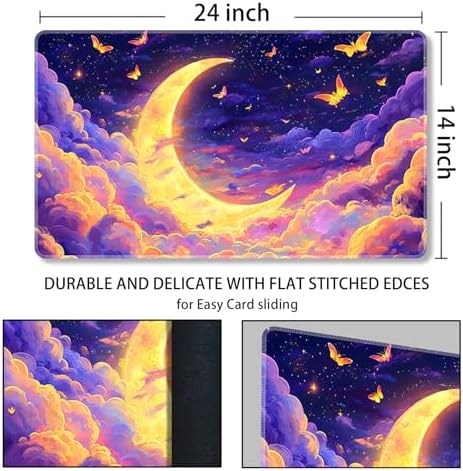 MTG Playmat Magic Card Playmat Game Mat,TCG & CCG Card Games Mat with Free Storage Bags Size 24 x 14 Inches (No with Zones,Moon5)