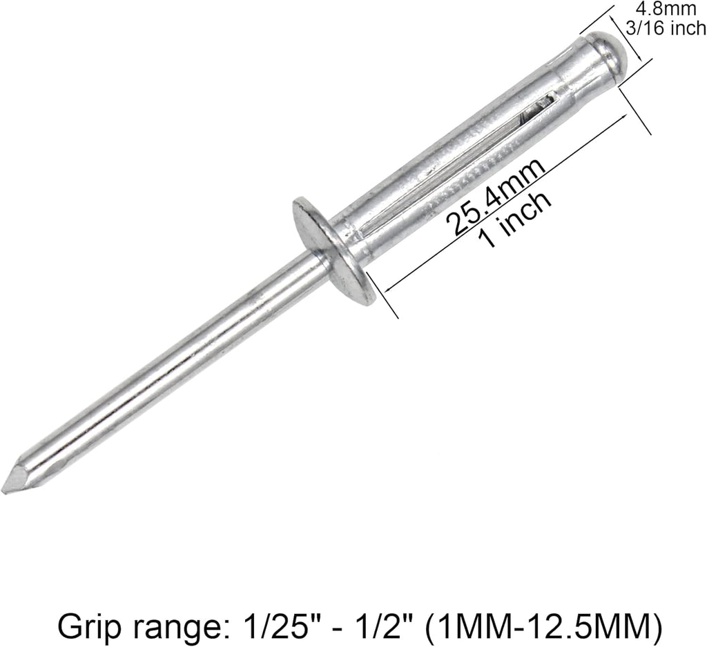ALLCLEAN 3/16" x 1" Tri-Fold Rivets Assortment - 120Pcs,Silver Tri-fold Exploding Pop Rivets Solid Aluminum Tri Grip Rivets Bulb Style Rivets for Kayak Marine Boat
