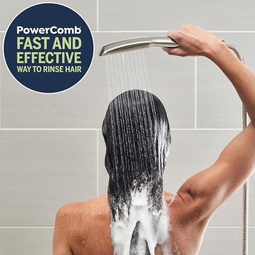 Waterpik High Pressure Pulsating Shower Wand and Rain Shower Head Combo with Extra-Long 8-Foot Metal Hose, HairWand Pulse Spa System 12 Spray Modes for Hair and Body, Brushed Nickel