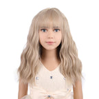 PATTNIUM Blonde Wig Short for Kids Girls Wavy Wig with Bangs Child Flaxen Blonde Wigs Synthetic Cosplay Halloween Party Costume Wigs (Flaxen Blonde)