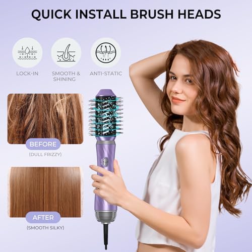 6 in 1 Blow Dryer Brush, Detachable Hair Dryer Brush Air Curler Air Styler Wrap, Curly Twist Hot Air BrushCurling Iron Brush, Blow Dryer Hot Brush Styler Negative Ion, Travel Hair Styling Tool