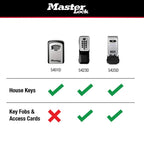 Master Lock Wall Mount Key Lock Box with Push Button for House Keys, Outdoor Safe with Combination Lock, 5 Key Capacity, 5423EC , Black