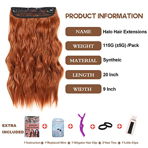 Halo Hair Extensions 20 Inch Invisible Wire Hair Extensions Adjustable Long Wavy Hair Extensions Synthetic Upgrade 4 Secure Clips in Hairpieces 20 Inch,Copper