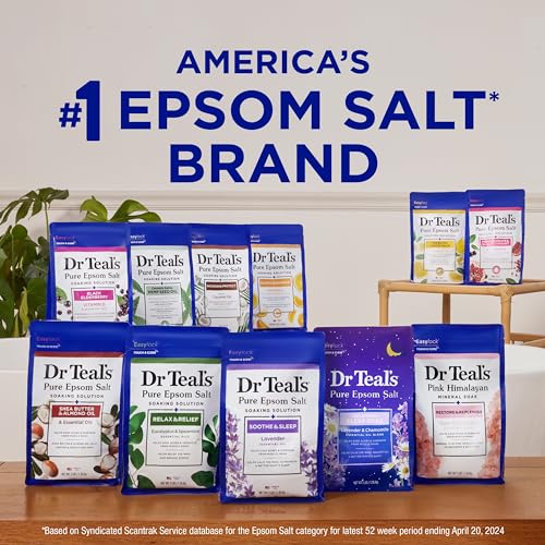 Dr Teal's Pure Epsom Magnesium Salt Soak, Prebiotic Lemon Balm & Essential Oil, 3 lbs (Pack of 4)