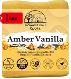 '-Amber Vanilla- Handcrafted with Grass-Fed Beef Tallow and Organic Oils - Scented with Organic Essential Oils - Artisanal Bar Soap - 3 Pack - Each Bar Unique