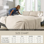 ClevaHome Full Size Sheet Set - 6 Piece Soft Breathable Luxury Bed Sheet Set - Shrinkage & Fade Resistant Embroidered Bedding Sheet with Deep Pocket, 2 Extra Pillowcases (Full, Oat Milk)