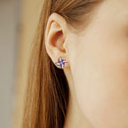 Silver USA American Flag Earrings - Patriotic Star Ears Stud Fourth of July Windmills Independence Day Hoop Jewelry Gift for Women Veterans