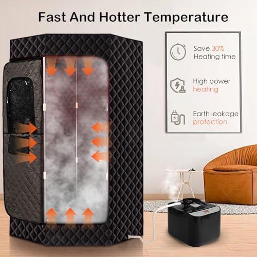 PEEKO Full Size Portable Personal Home Sauna, Pentagon Sauna Tent Sauna Box with 650nm Red Light Therapy, 3L Capacity 1200W Steamer, Pocketed Foldable Chair, Customized Sweat Mat with Remote Control