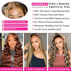 Aaliweya Highlight Lace Front Wigs Human Hair 4/27 Ombre 13x4 Body Wave Lace Frontal Wig for Women 180% Density Glueless Honey Blonde Wig Full and Thick Super Soft 26 inch