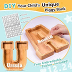 SummiDate Wooden Letter Piggy Bank| Piggy Bank for Boys Girls Toddler| Alphabet U Money Bank| Coin Bank Birthday Gift for Kids|Birthday Gift for Kids (U)