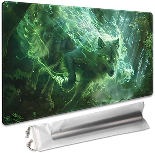 Premium Board Game 24x14in TCG Playmat Compatible for OCG CCG RPG MTG Play Mats,Mousepad Desk Mat (040322-Green Wolf)