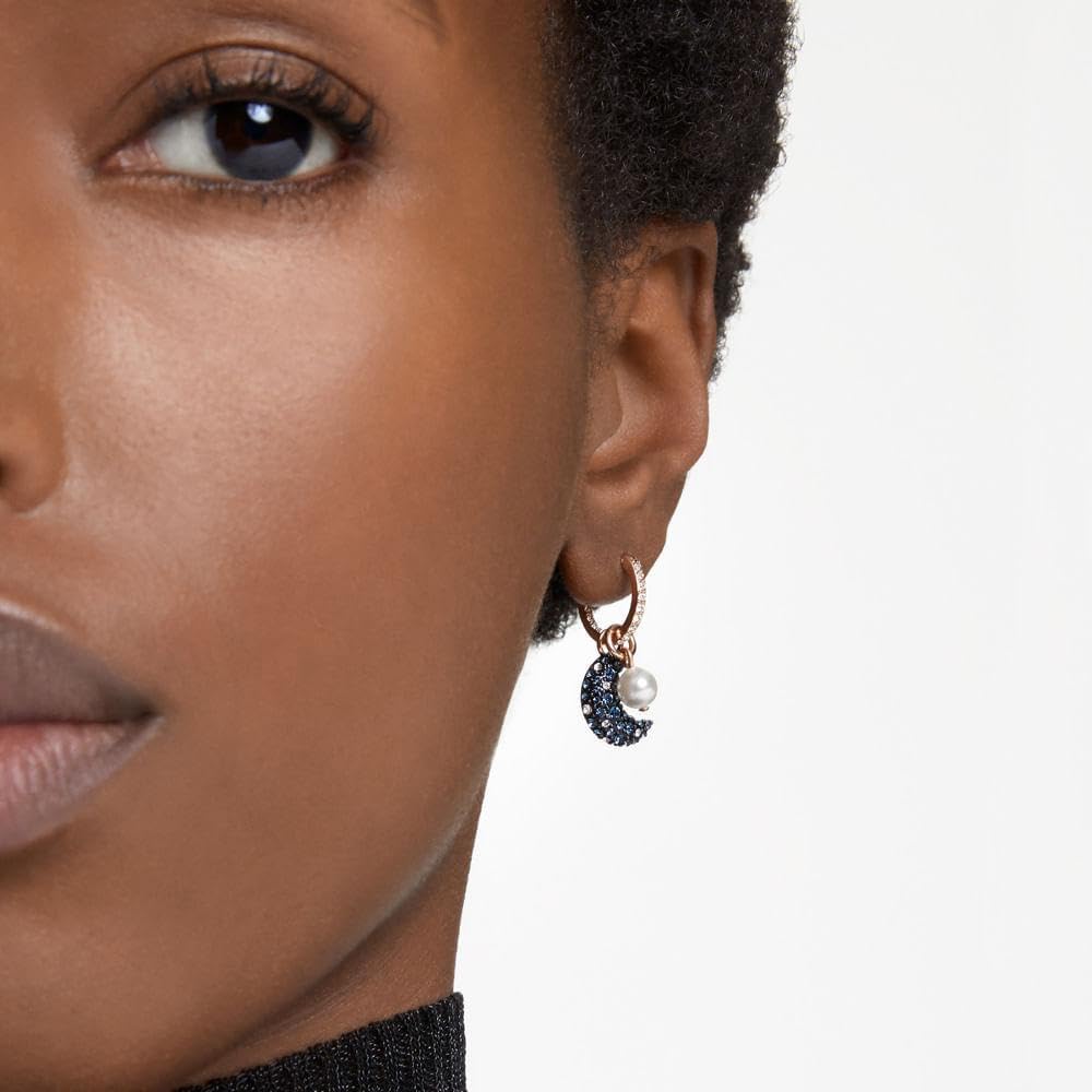 Swarovski Sublima drop earrings, Asymmetrical design, Moon, Multicolored, Rose gold-tone Finished