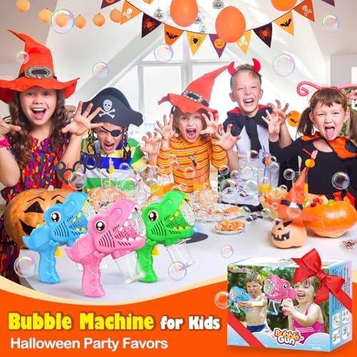 3 Pack Bubble Mahine Gun - Dinosaur Bubbles Blower with LED Light Outdoor Toys for Ages 4-6 Boys Girls Gift for 3 4 5 6 7 8 Year Old Kids Easter Basket Stuffers Valentine Birthday (Green+Blue+Pink)