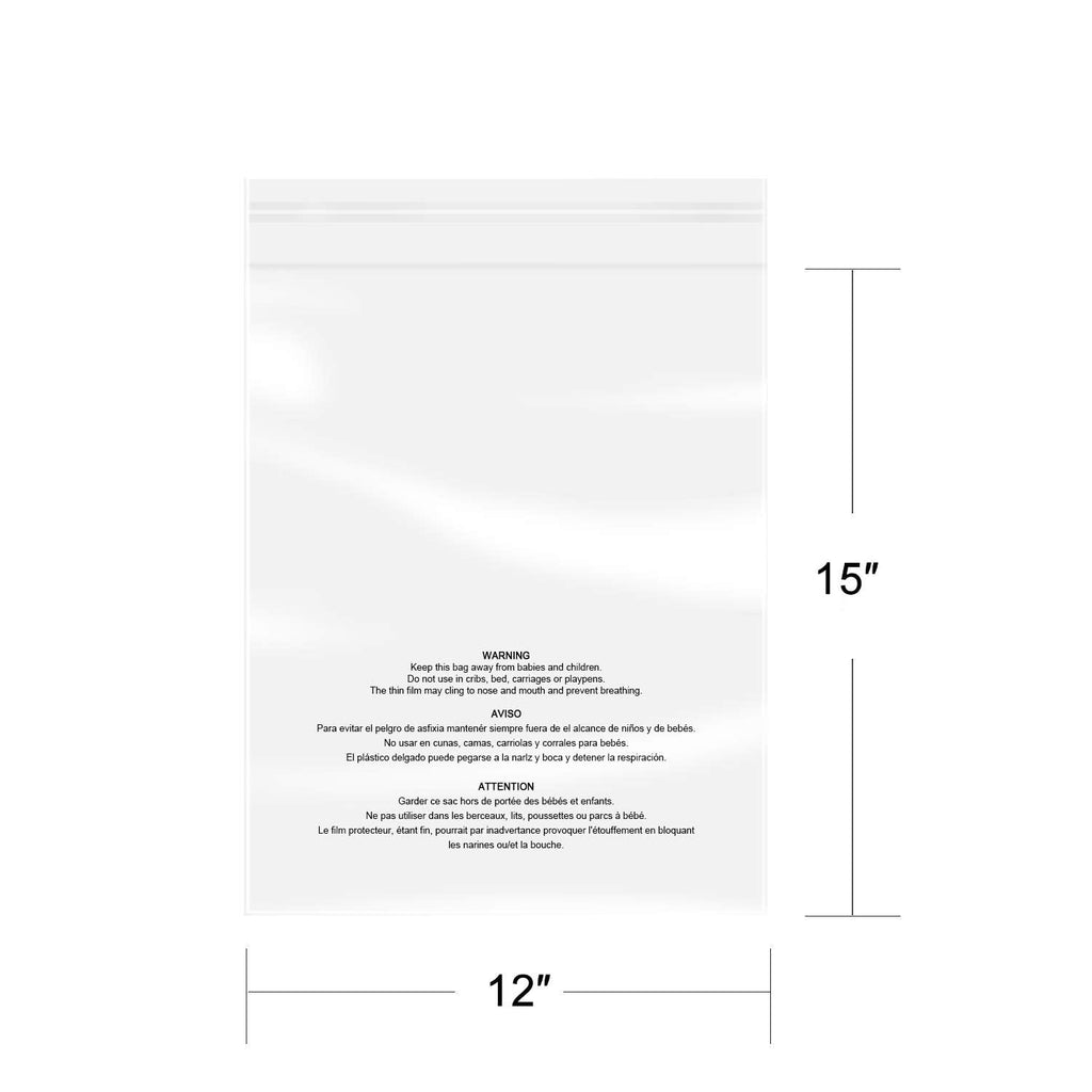 iMailer - 500 Count - 12" x 15", Self Seal 1.6 Mil Clear Plastic Poly Bags with Suffocation Warning for Clothing, T-Shirts, Pants-Resealable Adhesive,Not Strong