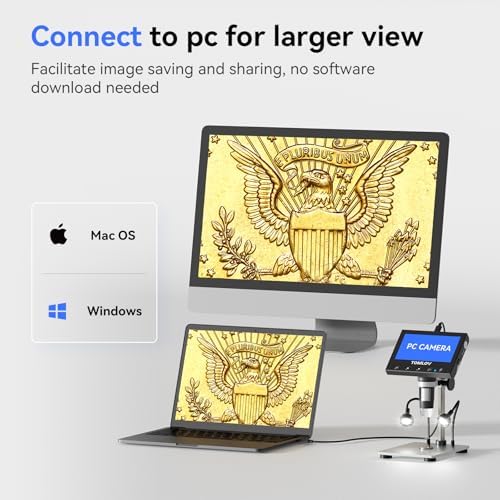 TOMLOV 1000X Coin Microscope with 4.3" Screen, Digital Microscope Magnifier with LED Lights, Metal Stand, PC View, Photo/Video, 32GB SD Card, Windows, macOS Compatible, DM4S