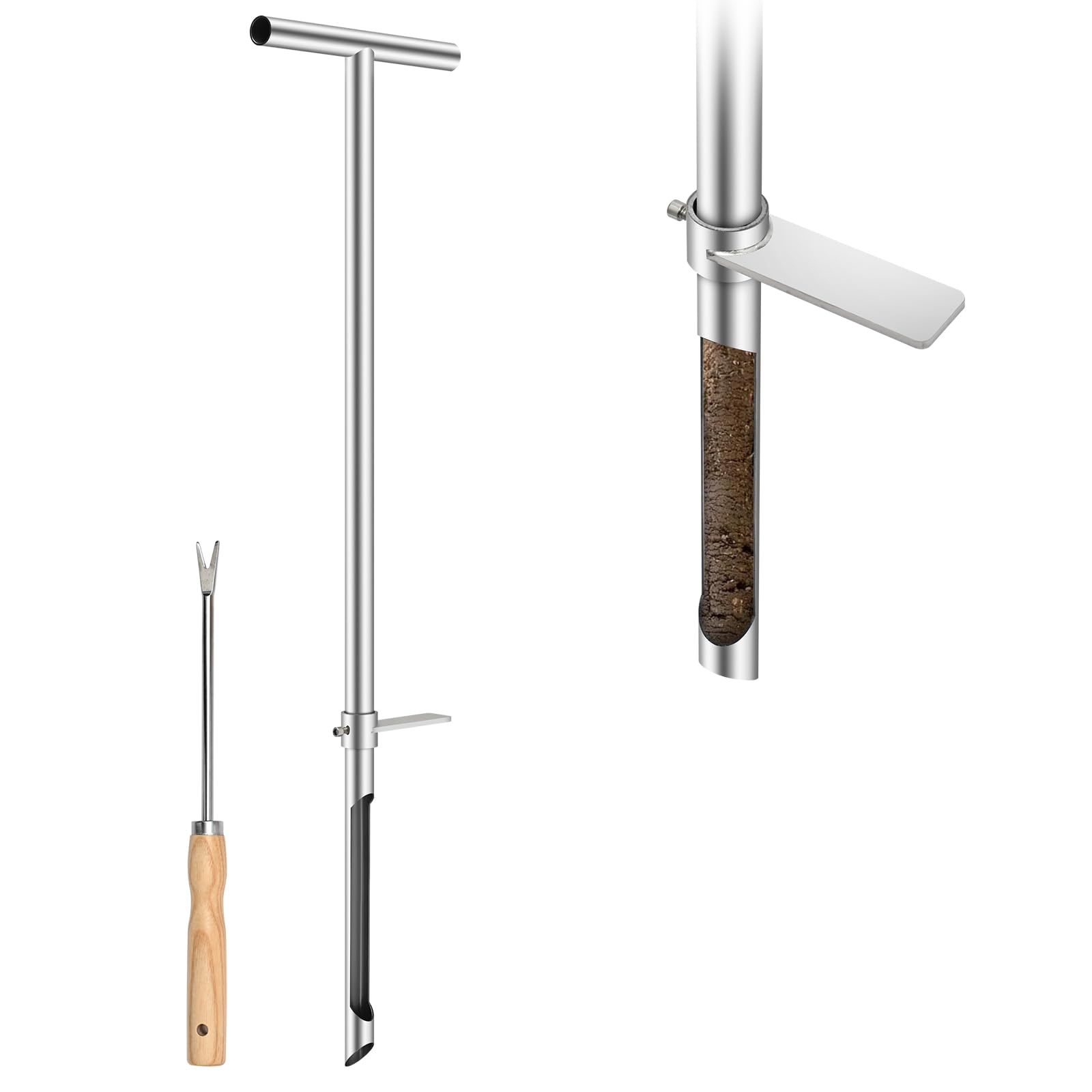 36 Inch Soil Sampler Probe, Stainless Steel Soil Core Sampling Tool with T-Handle, Heavy Duty Soil Probe for Lawn, Garden, Farm & Soil Testing