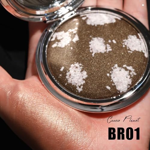 FOCALLURE Shimmer Face Highlighter Makeup Powder, Gel to Powder Glow Finish, Leaving a Lightweight & Healthy Radiance, Long Lasting Luminous Face Body Highlighter Makeup,BR01 cookie Planet
