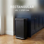 simplehuman Rectangular Step Can, 45L / 12 Gallon Kitchen Trash Can, Liner Rim System, Liner Pocket®, 150,000-Step Pedal, Lid Shox® Silent Close, Matte Black Steel