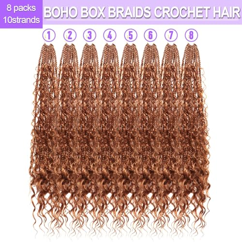 Boho Goddess Box Braids Crochet Hair for Black Women-8 Packs 24 Inch Pre Looped Crochet Braids Curly Ends (30#, 24 Inch (Pack of 8))
