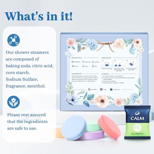 Shower Steamers 6 Count, Shower Steamers with Natural Ingredients, 6 Different Scents & Individually Wrapped, Christmas and Birthday Good Option for Her, Mom, Friends