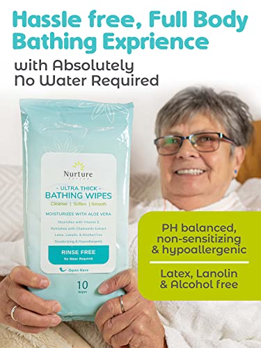 Nurture Valley XL Ultra Thick Body Wipes for Adults w/Aloe | 120 Extra Large Disposable Cloth, Waterless Shower Bath Wipe for Women, Men & Elderly