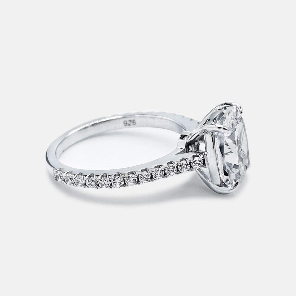 Bo.Dream Cushion Cut Cubic Zirconia CZ Engagement Rings for Women Platinum Plated Sterling Silver (6)