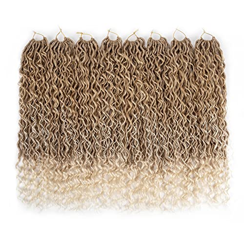 Goddess Locs Crochet Hair 22 Inch Boho River Locs Hippie Locs Wavy Crochet With Curly Hair In Middle And Ends Braids Hair Extensions (8Packs,22 inch, T27/613)