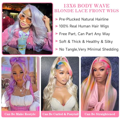 30 Inch Lace Front Wig Human Hair 13x6 Body Wave Blonde Lace Front Wigs Human Hair Transparent 613 HD Lace Frontal Wig Pre Plucked with Baby Hair 180% Density