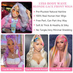 30 Inch Lace Front Wig Human Hair 13x6 Body Wave Blonde Lace Front Wigs Human Hair Transparent 613 HD Lace Frontal Wig Pre Plucked with Baby Hair 180% Density