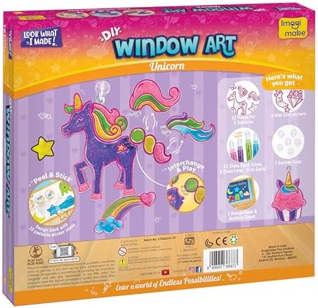 Imagimake Window Art Unicorn | Stained Glass Kit | Unicorn Girls Toys Age 6-8 | 6 Year Old Girl Birthday Gift | Art and Crafts for Girls 8-12 | DIY Suncatcher Kit for 5,6,7,8,9,10,11,12 Year Old Kids