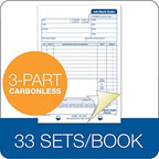 Adams Job Work Order Book, 3-Part Carbonless, White/Canary/White, 5-9/16 x 8-7/16 Inches, 33 Sets (T5868)