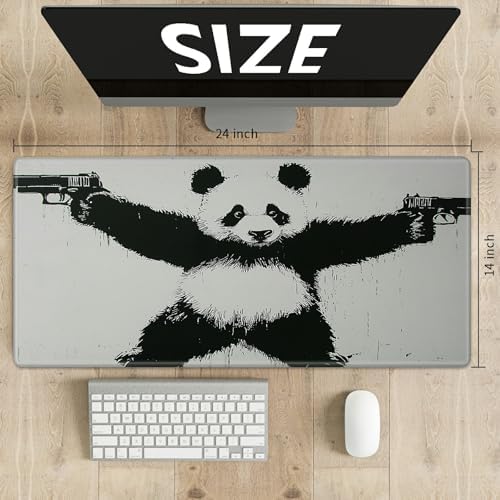 Playmats for Magic: The Gathering MTG Card Game Mat Plus 50 Pcs Card Sleeves, 24 x 14 inch TCG Mat with Stitched Edge for Commander Deck Duskmourn Board Game, Panda with Guns