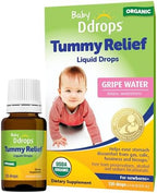 Ddrops Baby Tummy Relief Liquid Drops, Organic Gripe Water for Newborns, Relief from Gas, Colic, Fussiness and Hiccups, Just One Drop, Herbal Ingredients, 120 Drops