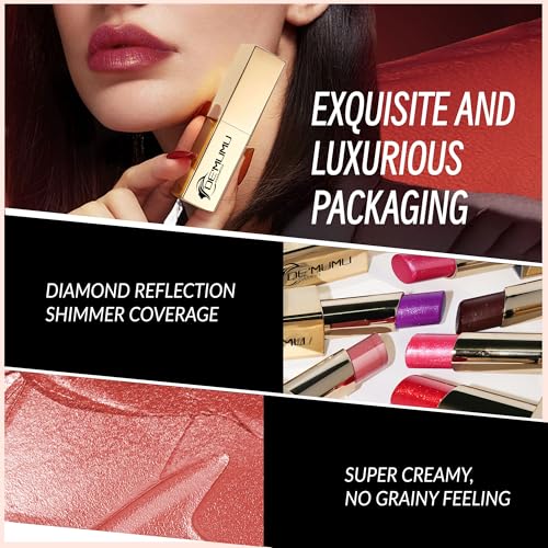 DE'MUMU Red Pink Lipstick Moisturizing for Women Shimmer Tinted Lip Balm Hydrating Nourishing Rasberry Lip Gloss Vegan& Cruelty Free Lip Makeup, ZG116 Crystal