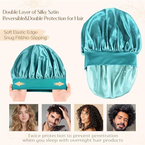 YANIBEST Bonnet for Men Hair Bonnet for Sleeping Double Layer Satin Bonnets for Black Women Curly Hair Braids