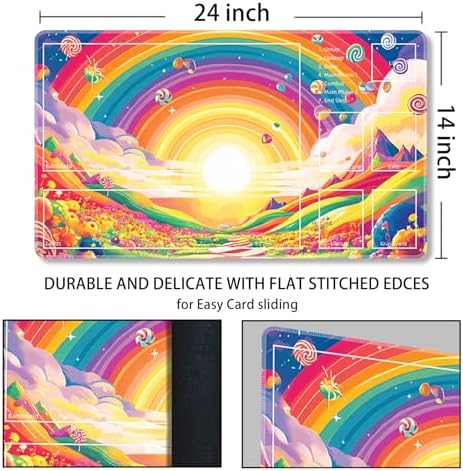 MTG Playmat with Zones Magic Card Playmat Game Mat,TCG & CCG Card Games Mat with Free Storage Bags Size 24 x 14 Inches (with Zones,Sun3)