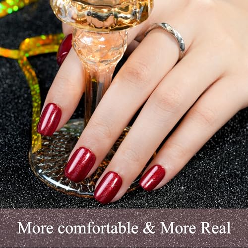 Press on Nails Short, Jofay Fashion 160Pcs Red Glitter Press On Nails Round, Bright Red Acrylic Fake Nails, Reusable Glue on Nails Stick on Nails for Women, Salon Quality, Valentines Nails, Ruby Red