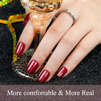 Press on Nails Short, Jofay Fashion 160Pcs Red Glitter Press On Nails Round, Bright Red Acrylic Fake Nails, Reusable Glue on Nails Stick on Nails for Women, Salon Quality, Valentines Nails, Ruby Red
