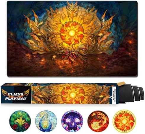 MTG Playmat, TCG Card Game Playmat, Stitched Edge, Non-Slip Rubber Bottom - 24 x 14 inch - Plains